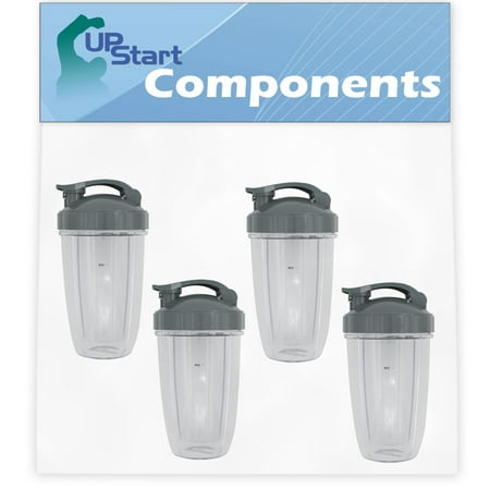 4 Pack UpStart Components Replacement 24 oz Cup with Flip Top To-go Lid for NutriBullet 600w, NutriBullet Pro 900w, NutriBullet Pro 900 Series