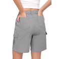 thumbnail image 3 of Women's Denim Pockets Cargo Knee Length Elastic Waist Jorts Shorts for Casual Summer Light Gray L, 3 of 7