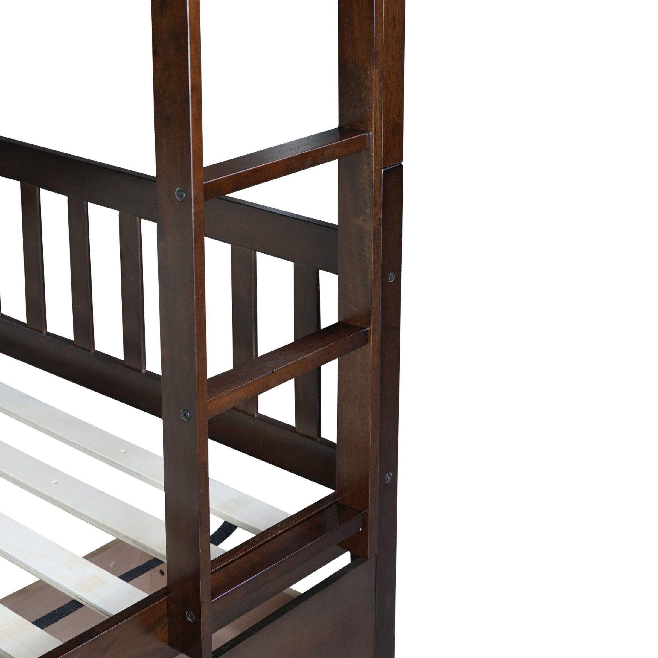 Noble House Twin Over Twin Rubber Wood Bunk Bed, Convertible Design with Ladder, Guardrails and Storage Drawers, Espresso