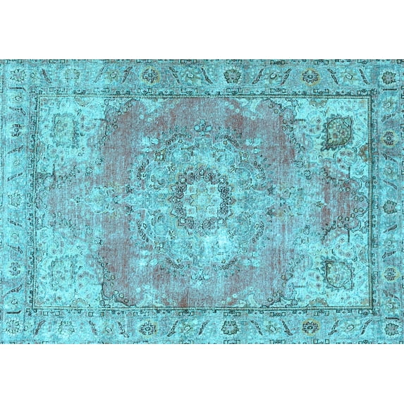 Ahgly Company Indoor Rectangle Medallion Light Blue Traditional Area Rugs, 7' x 9'