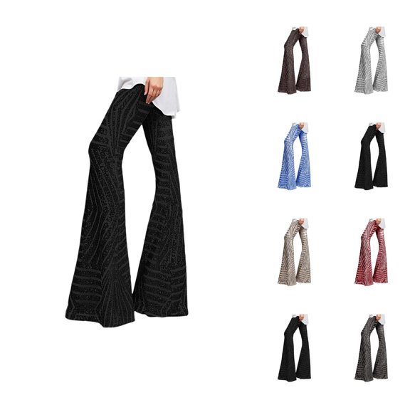 Sparkly Sequin Flared Pants for Women Y2k Slim Fit Elastic Waist Wide Leg Shiny Sequins Pants Rave Outfits Clubwear