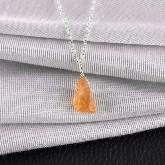 QNAVIC Natural Raw Imperial Topaz Gemstone Rough Stone Dainty Pendant Necklace, Healing Chakra Energy Crystals, Handmade Birthstone Gift for Women, Silver Plated Chain 18 inch