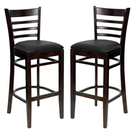 Home Square Hercules Series 31" Ladder Back Bar Stool in Walnut - Set of 2