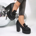 thumbnail image 6 of Gpaecead Women Bow Tassel Chunky Hight Heel Loafer Faux Leather Summer Outdoor Platform Non Slip Comfort Shoes, Black, 6 of 6