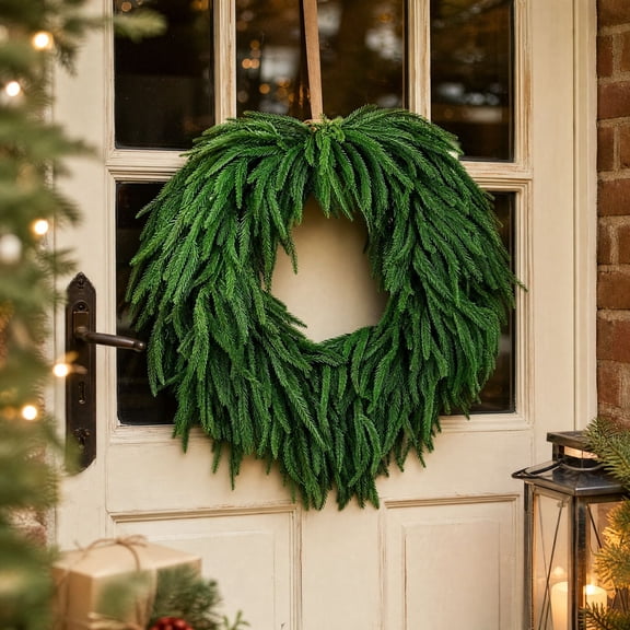 Christmas Wreath, Artificial Cedar Wreath with Realistic Greenery, 19.7 Inch Festive Hanging Decor for Mantel Table Wall Holiday Display