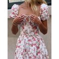 thumbnail image 5 of Vestido bohemio vintage de moda para mujer, vestido informal de verano con volantes, manga corta, cuello cuadrado, vestido floral, 5 of 5