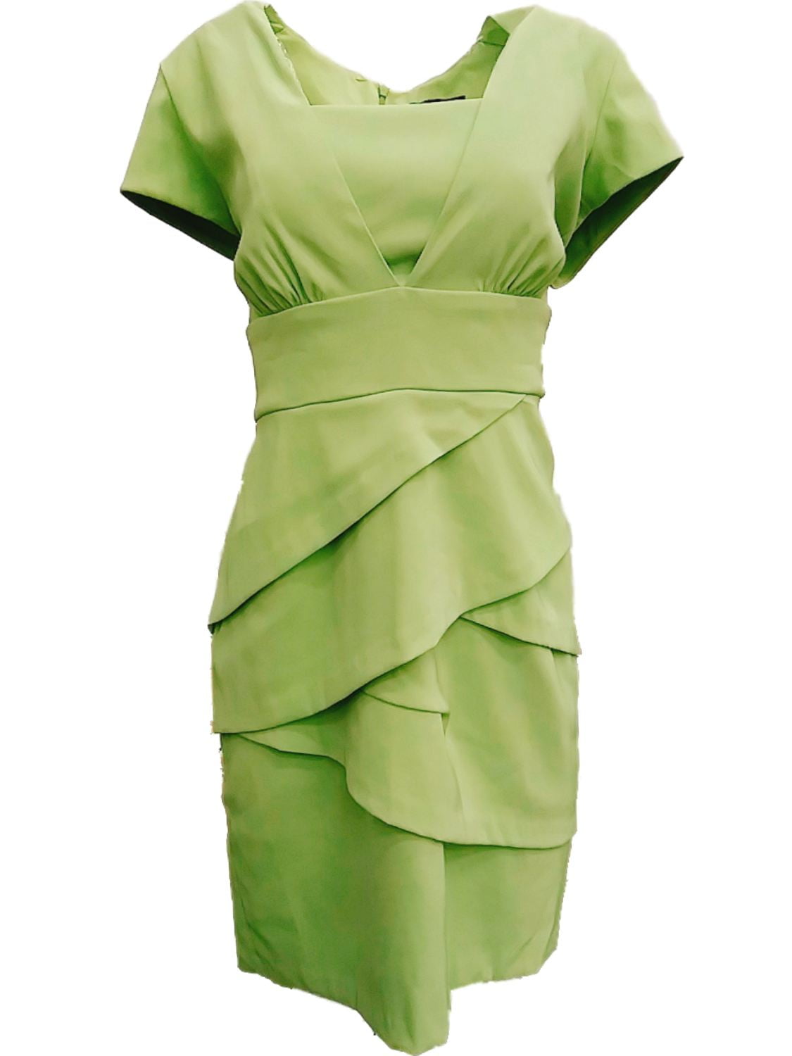 Womens Lime Green Ruffled Fit & Flare Dress VNeck PencilDress 14
