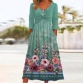 thumbnail image 1 of Qiopertar Robe d'Été pour Femmes à Manches Trois-Quarts Col en V Patchwork Décoratif à Cordon Double Poche Imprimée en Solde à Moins de 5$ en Liquidation Offres d'Accès Anticipé, 1 of 5