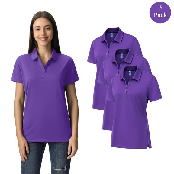 Zfeel Women’s Dry Fit Performance Polo, Moisture-Wicking, Casual Polo, Pack of 3, Purple, S