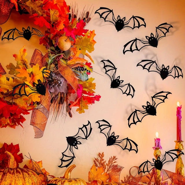 12pcs 3D Bat Wall Stickers For Halloween - Perfect For Bedroom & Living Room Decor, Pvc Material, No Power Needed