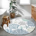 thumbnail image 4 of Navy Blue Teal Coastal Round Rugs 3ft, Summer Beach Coral Shell Ocean Non Slip Washable Rug Runner, Low Pile Indoor Floor Carpet Mat Bathroom Rugs for Living Room, Bedroom, Kids Room, 4 of 9