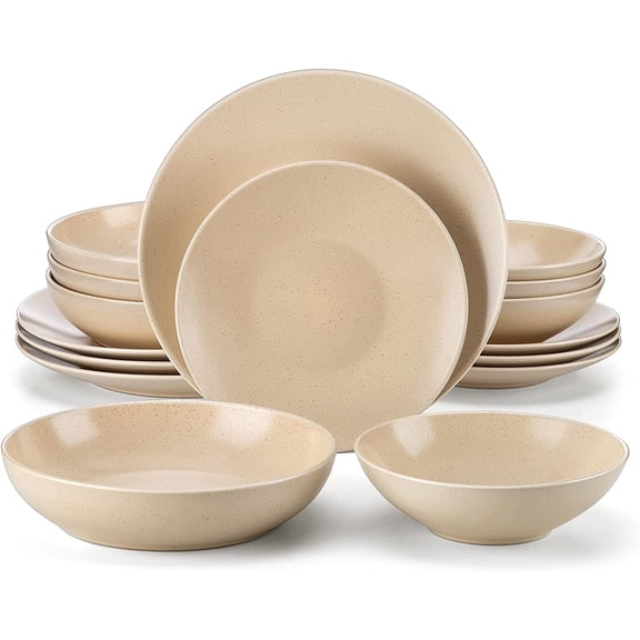 vancasso Sabine Stoneware Dinnerware Set Microwave Safe 26 lb, 16-Piece Set, Beige