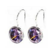 QUEENBERRY Round Purple Cubic Zirconia Crystal Rhodium-plated Sterling Silver French Hook Dangle Earrings