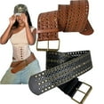 thumbnail image 2 of Jesscasday Metal Eyelet Studded Wide Belt Punk Hollow Gothic Style Faux Leather Black Brown, 2 of 7