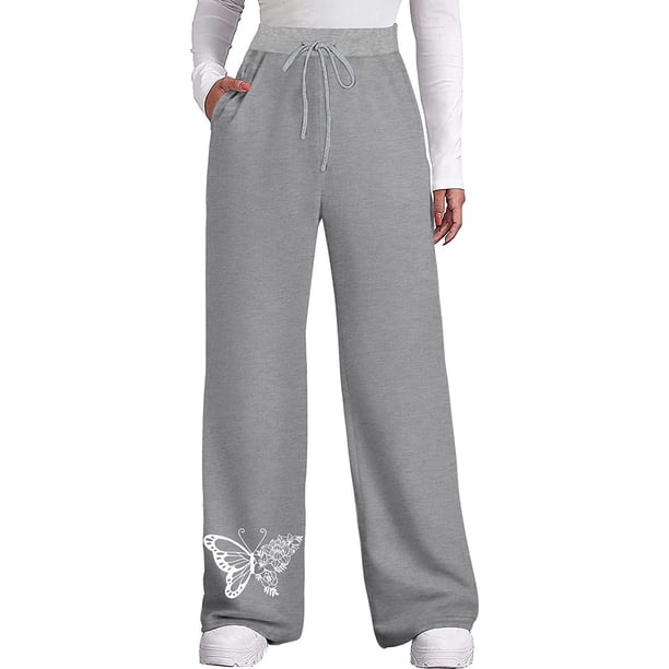 Pantalones de yoga estampados con cordón de pierna ancha y cintura elástica alta informal para mujer Pompotops ulkah938607