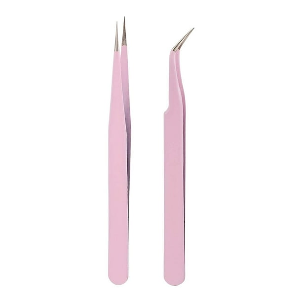 Juego de pinzas de acero inoxidable para extensiones de pestañas, para una depilación precisa y aplicaciones de belleza, con puntas rectas y anguladas
