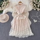 thumbnail image 4 of Vestido largo de punto ahuecado para mujer, ropa de encaje, línea A, Vintage, con flores y gancho, novedad de verano, 4 of 5