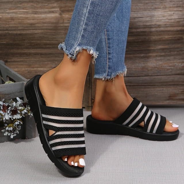 Novedad de verano, sandalias y zapatillas planas para exteriores, zapatos de mujer de Color sólido, zapatos de playa con punta redonda Wmkox8yii ytu9073