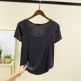 thumbnail image 3 of Hvot&aat Women's Summer Casual Yoga Tops Fashion Square Collar Straight Shoulder T Shirt Basic Solid Color Curved Hem Blouse, 3 of 3