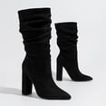 thumbnail image 4 of Dakaela Womens Slouchy Mid Calf Boots Suede Slip on Chunky Block Heel Pumps Dressy Riding Tall Boot, 4 of 6