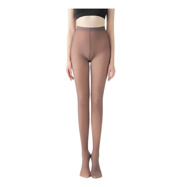 Ruifaya Leggings de vellón para mujer nuevos y calientes de color nude transparente y gruesos