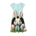 thumbnail image 3 of AUNVITO Girls Easter Dress Flutter Sleeve Short Sleeve Round Neck with Easter Print Waist Pocket Tiered Casual Summer, 3 of 5