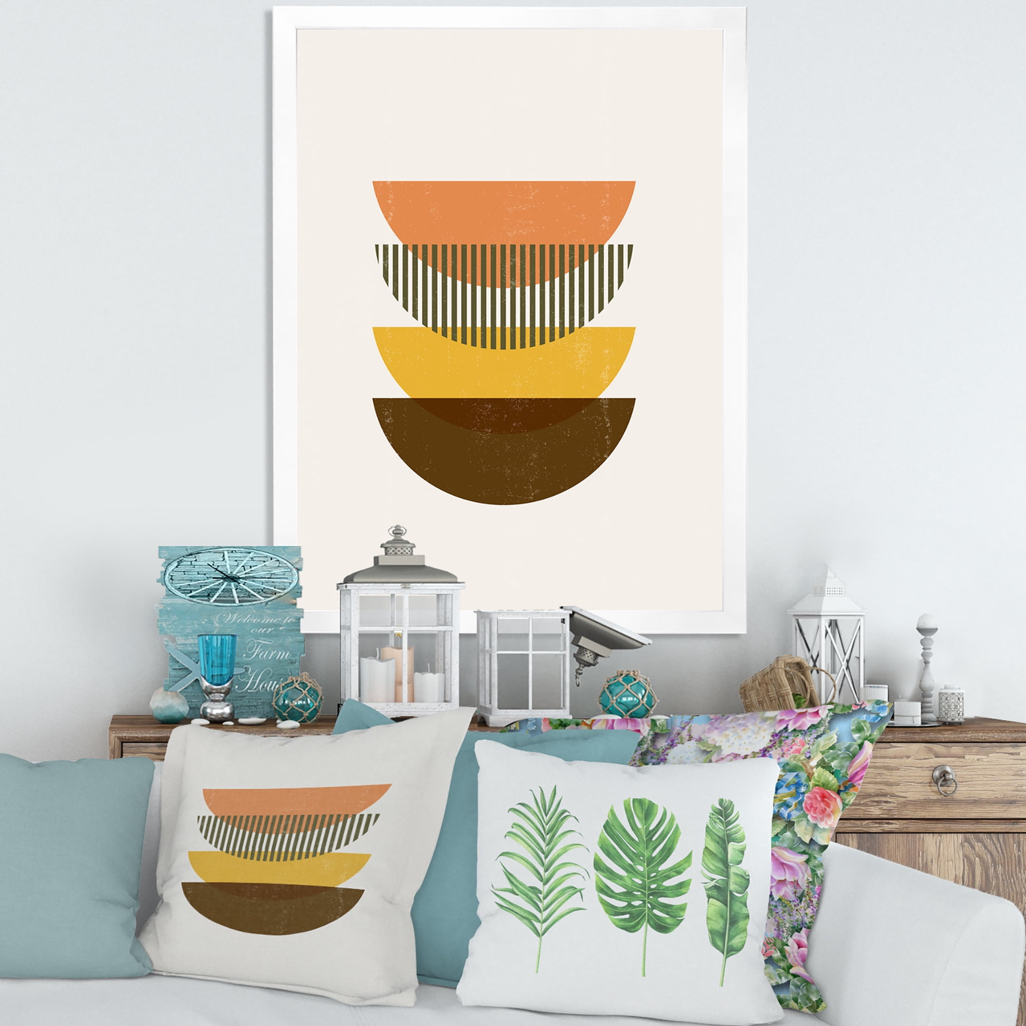 Designart 'Half Moons In Earth Tones Abstract Geometric Art' Modern Framed Art Print