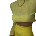 thumbnail image 1 of Camiseta amarilla S ins estilo de principios de otoño para mujer, camiseta transparente de manga larga de malla, top ajustado de cuello alto de color sólido, 1 of 8
