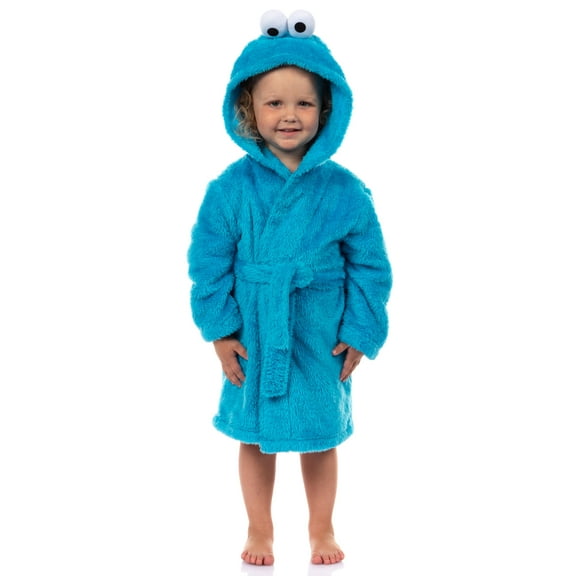 Sesame Street Robe Toddler Cookie Monster Faux Fur Plush Hooded Bathrobe
