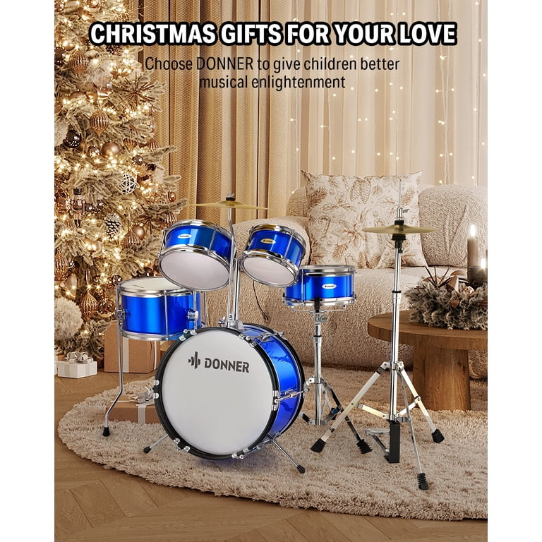 Donner 5-Piece Junior Drum Kit, 14 Inch, Mirror Blue photo 6