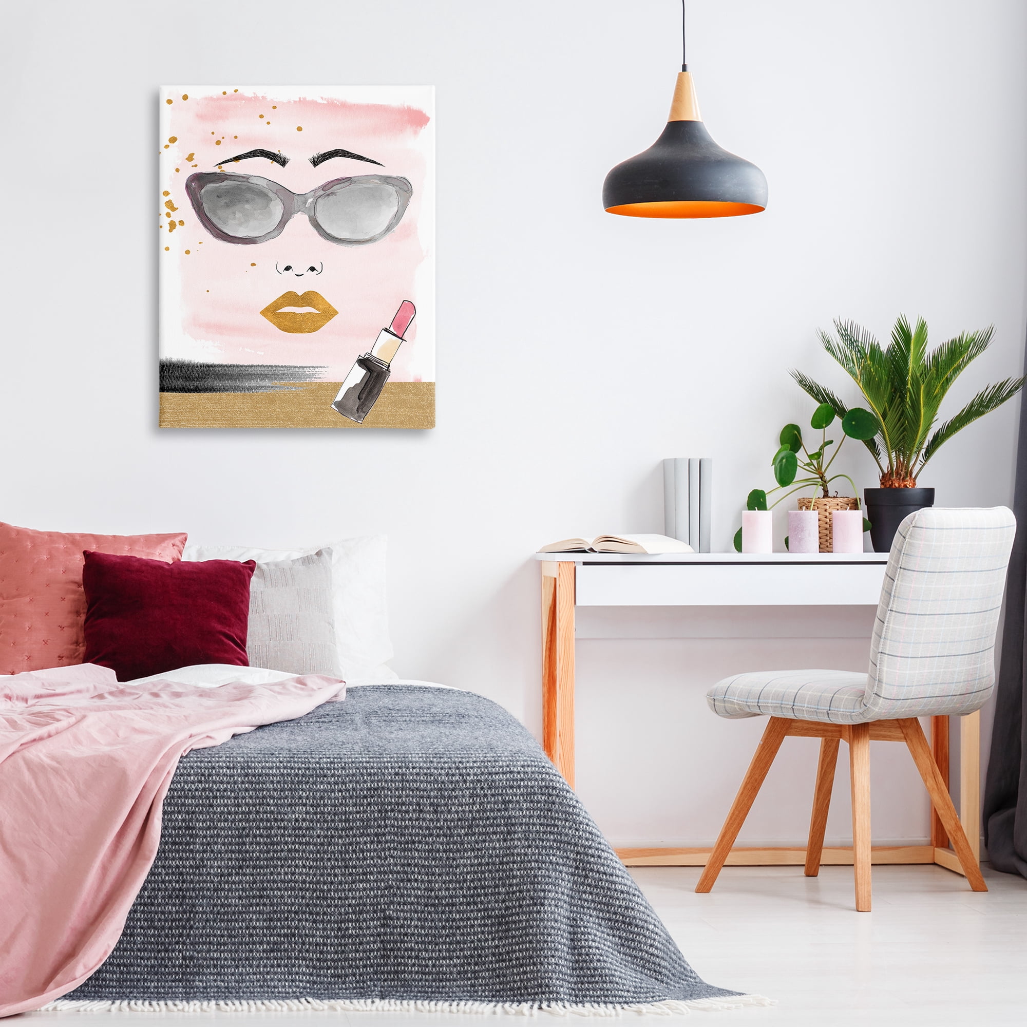 Stupell Industries Lipstick & Glam Face Novelty Painting Gallery Wrapped Canvas Art Print Wall Art, 30 x 40