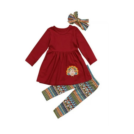 

Toddler Baby Girl Long Sleeve Tops Dress+Turkey Legging Thanksgiving 3PCS Outfit