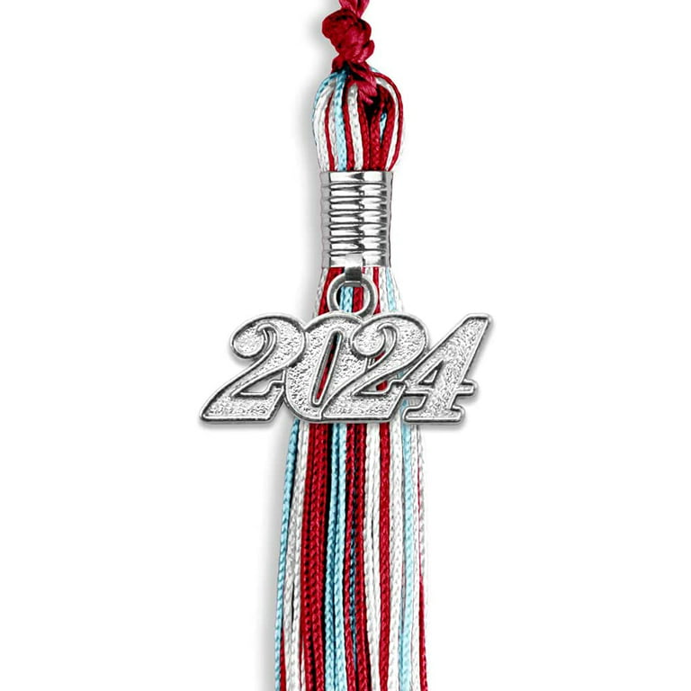 Endea Graduation Mixed Triple Color Tassel with Silver Date Drop (Red/Light Blue/White, 2024)
