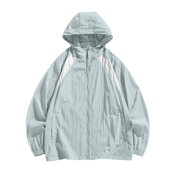 Maoxin Men Jacket Men's Sunscreen Suit Long Sleeved Hooded Casual Jacket Jackets for Men , Light Blue , L