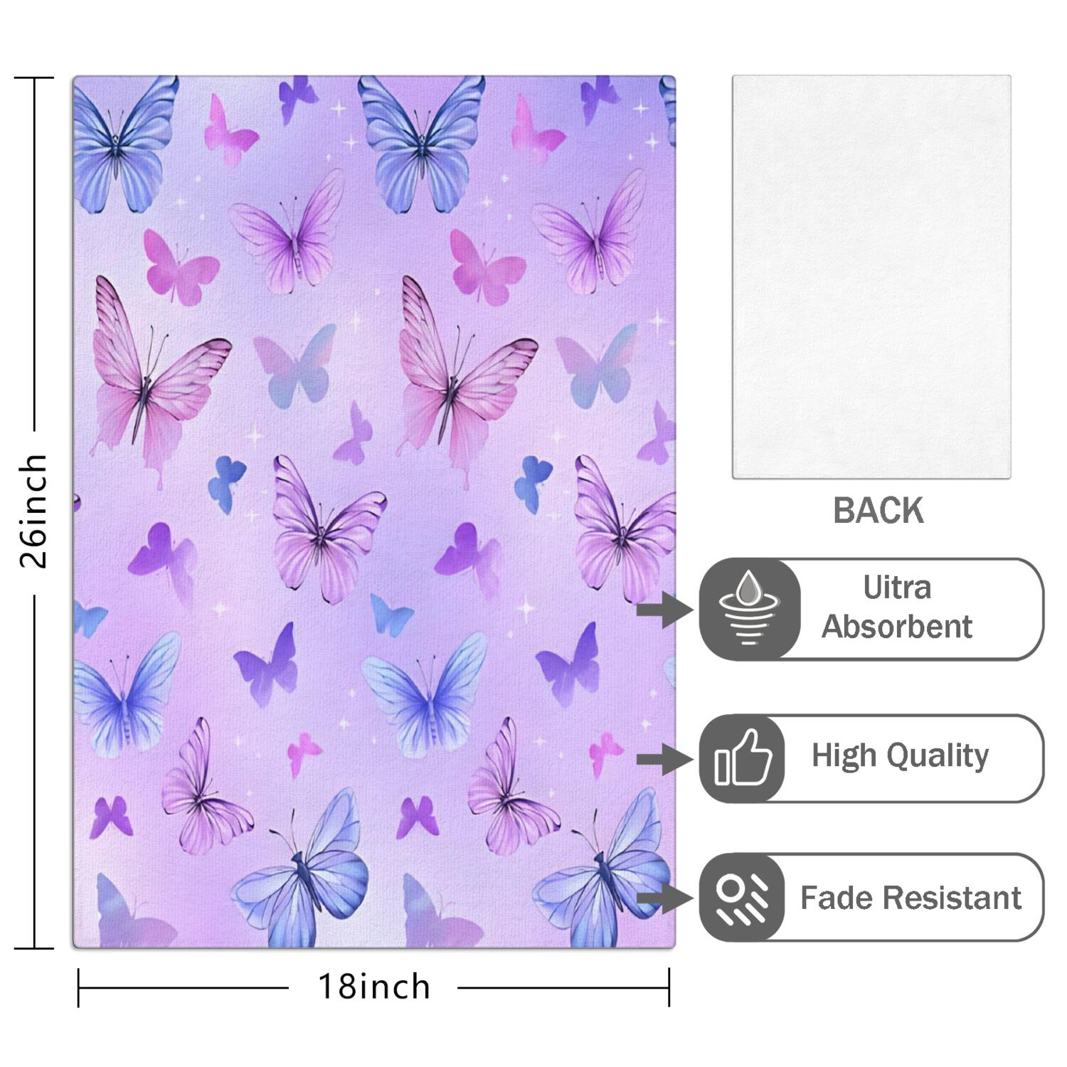 6 Pcs Funny Kitchen Towels,Purple Butterfly Pattern Microfiber Dish Towels,Kitchen Tea Towels,Kitchen Towel Set (18" X 26")