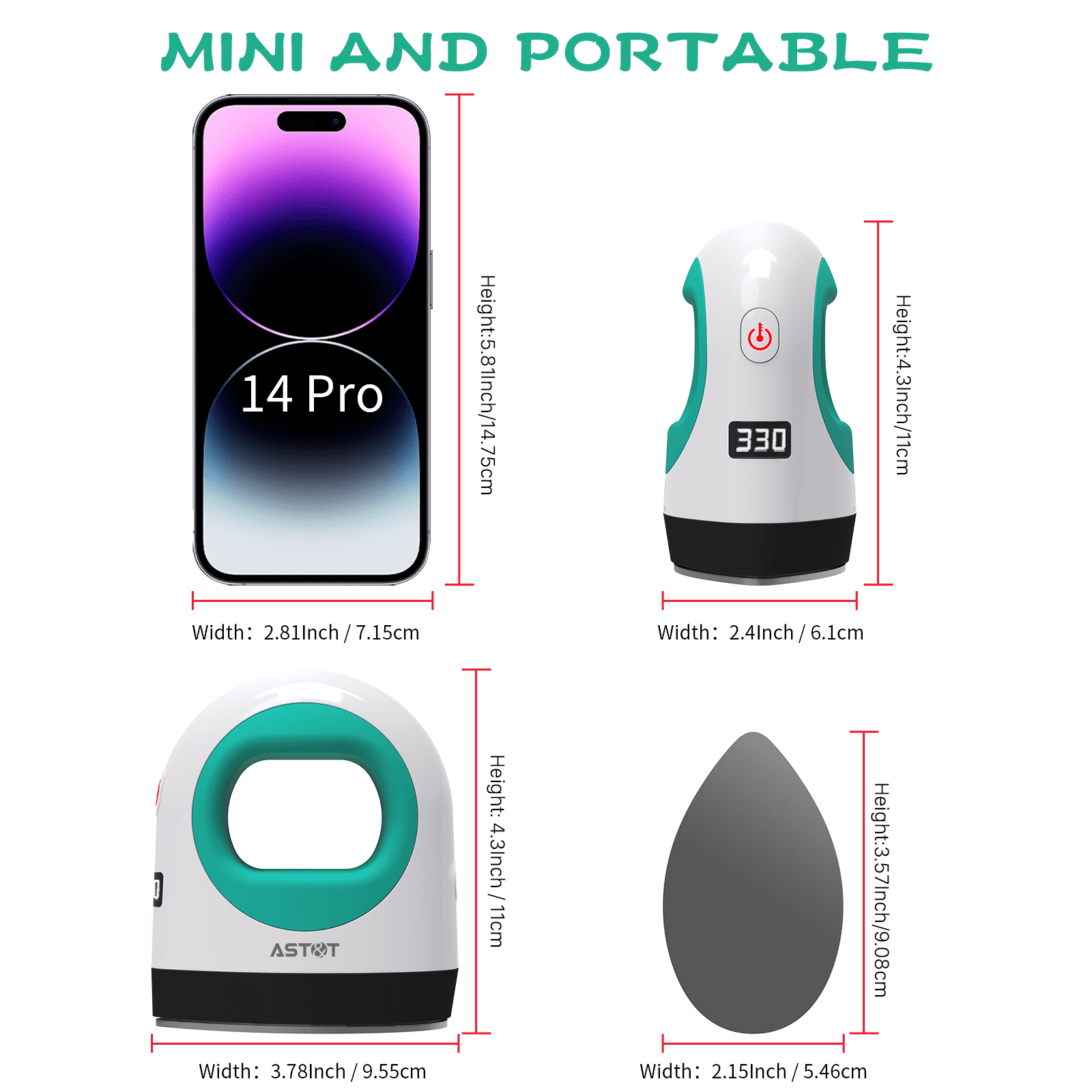 AST&T Mini Heat Press Machine Green, Portable Digital Iron for Shoes, Hats, T Shirts, HTV Vinyl and Small DIY Projects