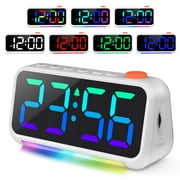 XREXS Super Loud Alarm Clock for Bedroom, Heavy Sleepers Adults, 3 Alarm Types, RGB Dynamic Color Changing, Bedside Digital Clock for Teens & Kids, with Snooze, LED Atmosphere Light, USB Charger