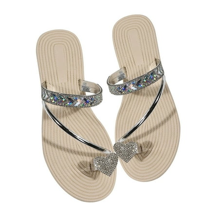VerPetridure Summer Sandals for Women 2023 Women s Rhinestone Pin-toe Soft Sole Sandals And Slippers Minimal Flat Beach Shoes