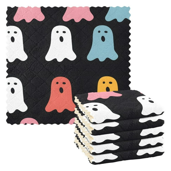 Ryvnso Cute Ghosts Halloween Kitchen Towels Dish Clothes for Drying Dishes Cleaning Absorbent Set of 6