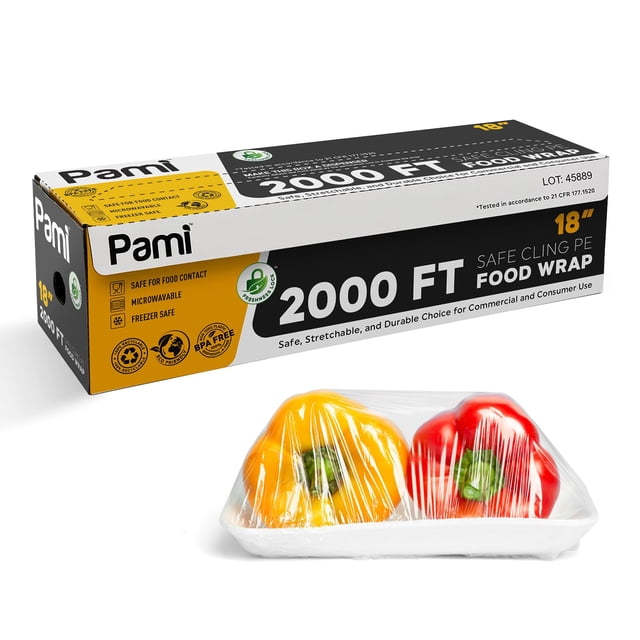 Envoltorio de plástico para alimentos PAMI Safe Cling de 45 cm x 610 m con caja dispensadora