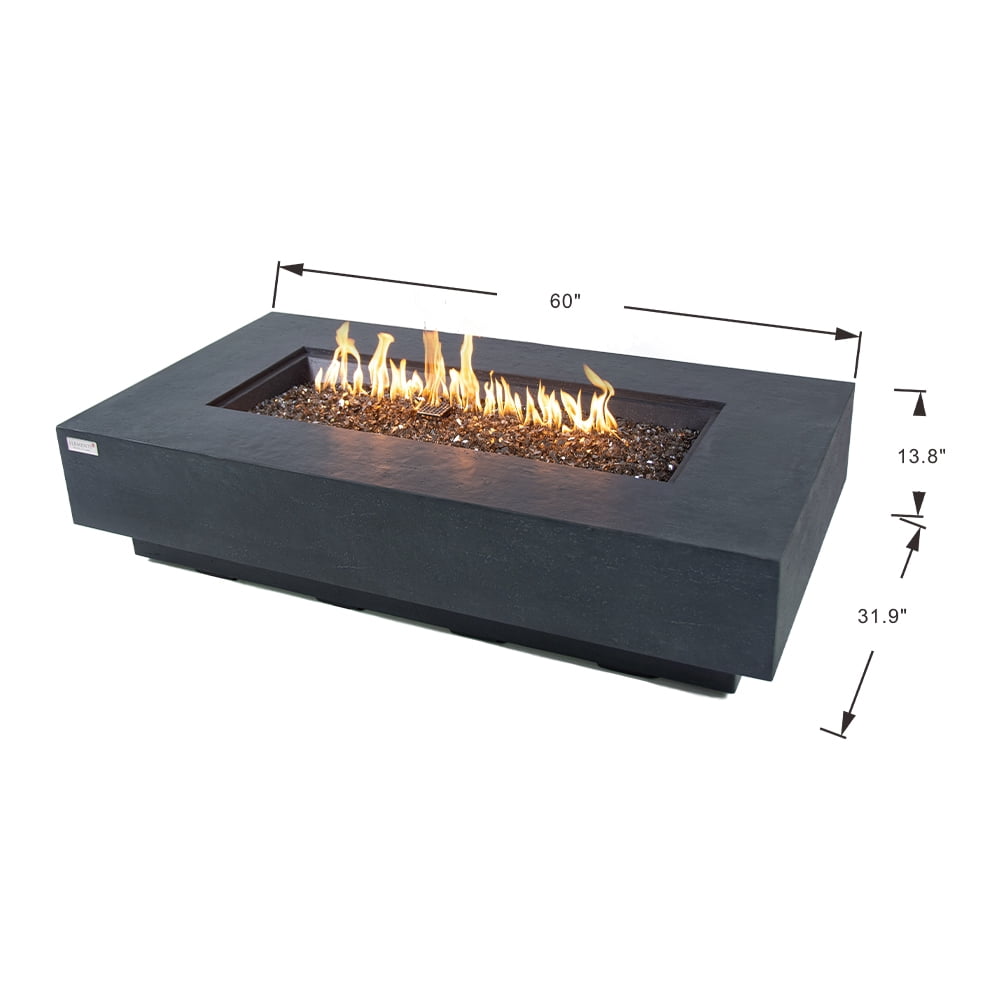 Elementi Plus Positano Natural Gas Fire Pit for Outside Outdoor Fire Pit Table Smokeless Firepit Concrete Rectangular Fire Table Patio Heater Fireplace 60000 BTUs - Dark Grey, 60 x 31.9 Inches