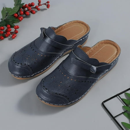 

Krdevn Women s Fashion Casual Platform Hollow Carved Round Head Sandals And Slippers -Blue 40