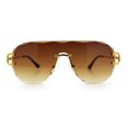 thumbnail image 3 of Oversize Luxury Hip Hop Gangster Swagger Rimless Racer Shield Sunglasses [Gold - Brown], 3 of 7