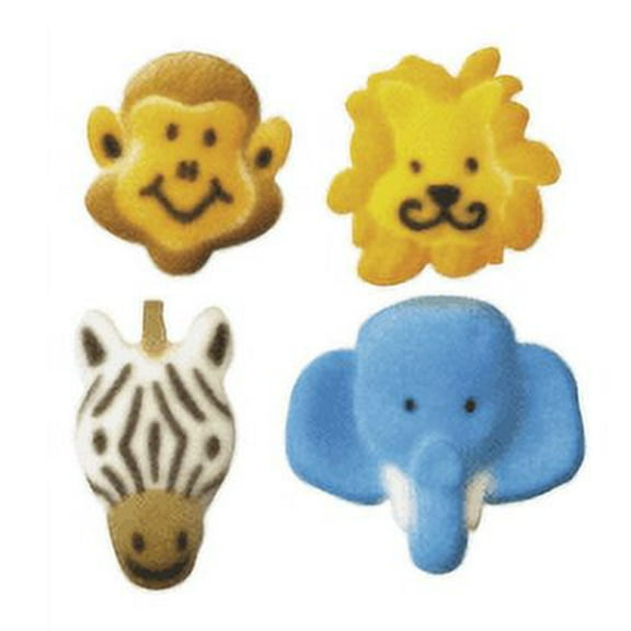 Sprinkle Deco® Set of 12 Jungle Animal 1 1/4inch - 1 1/2inch Edible Sugar Cake & Cupcake Decoration Toppers with 12 Exclusive Thank You Stickers