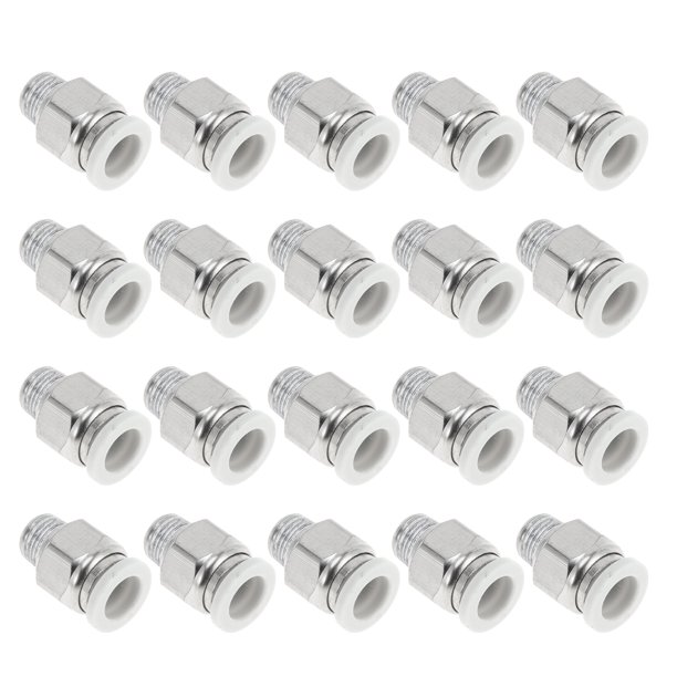 Conectores de aire de empuje únicos Bargains 5/16" con rosca macho, conector rápido de línea de aire de plástico y metal 1/8"BSPT 20 piezas tono blanco plateado