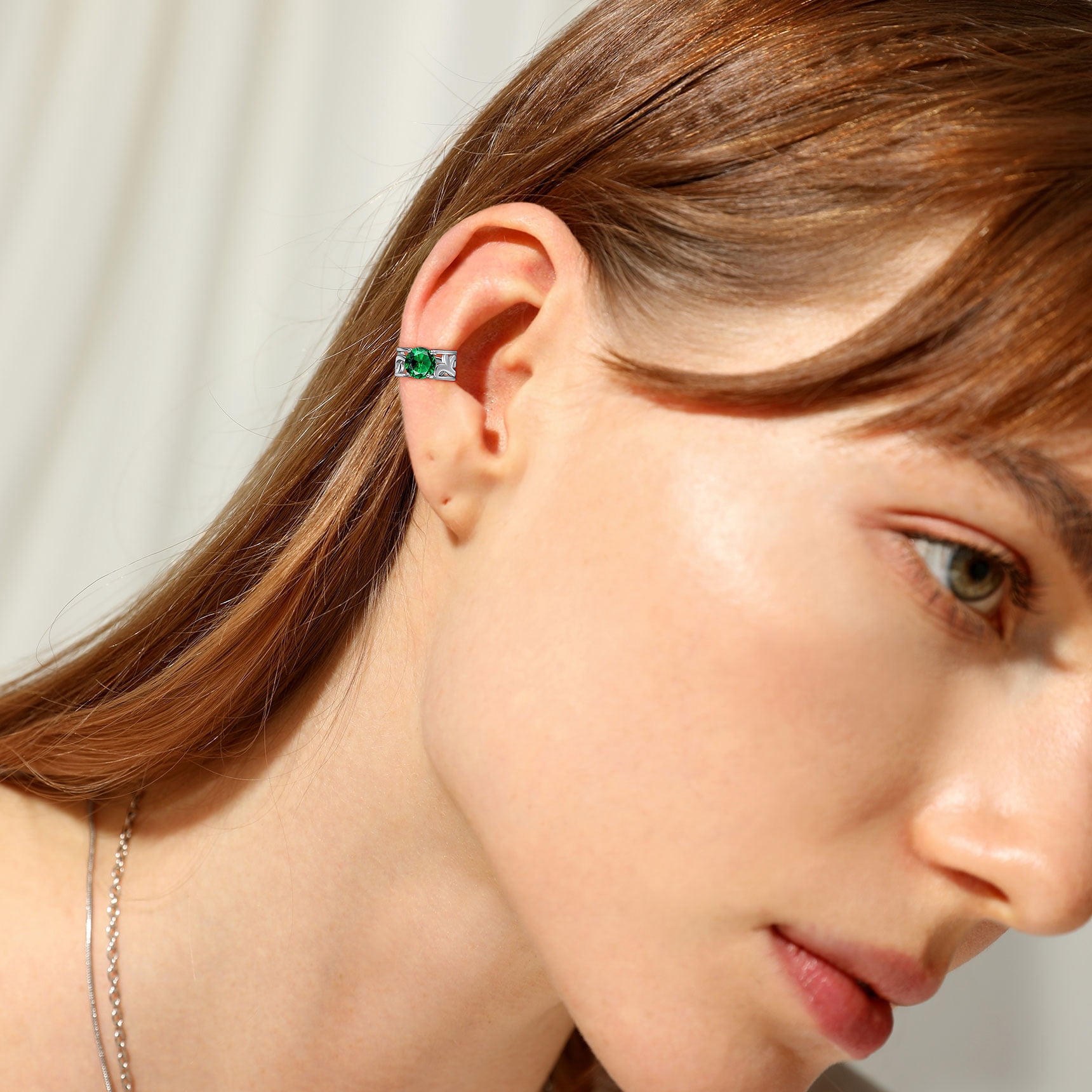 Bestyle Sterling Silver Ear Cuff Birthstone Earrings, May Emerald Clip On Cartilage Earrings for Women Christams Jewelry Gifts