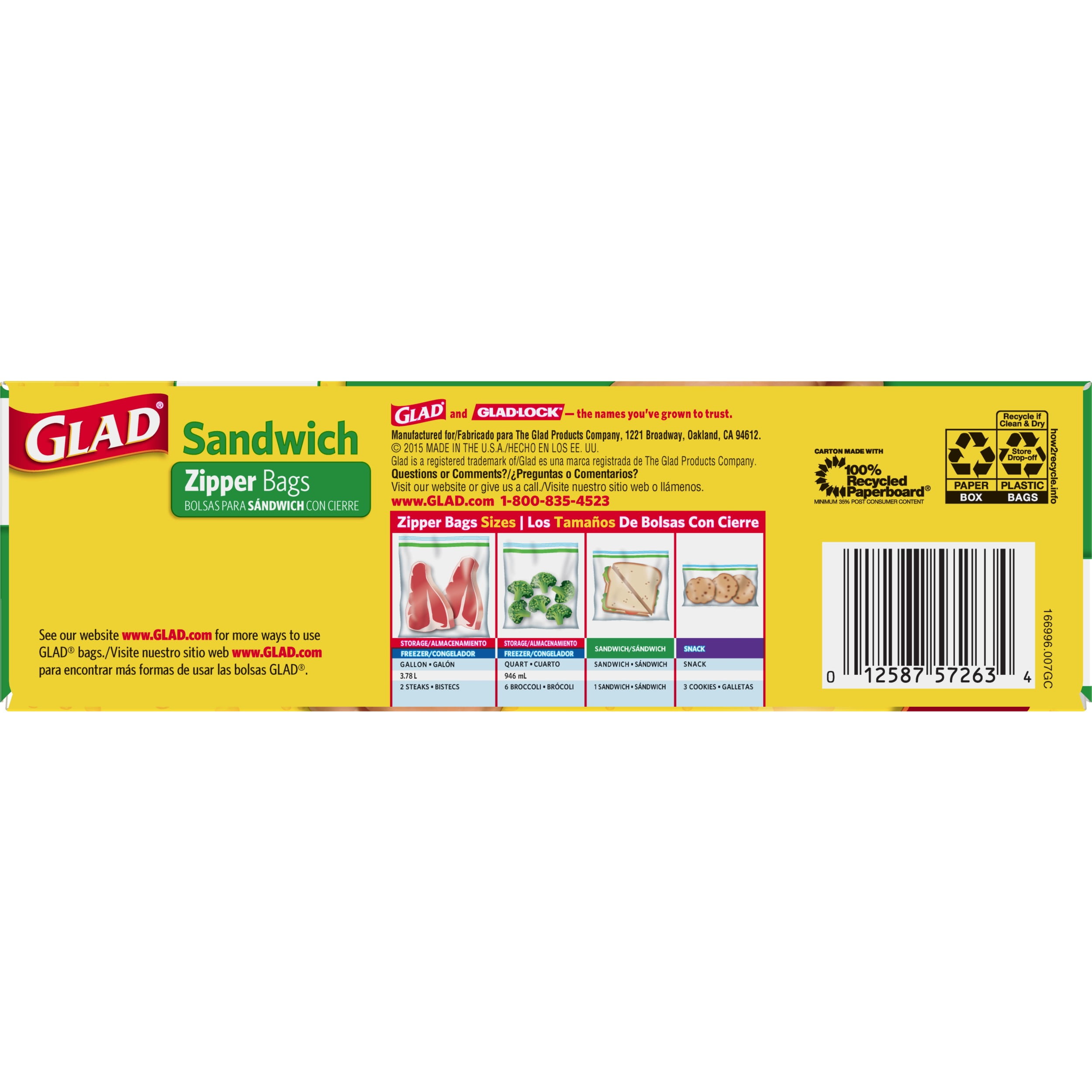 Glad Sandwich Zipper Bags Lot of 1 - 115 Count Free Ship.