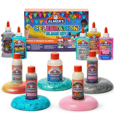Elmer’s Celebration Slime Kit, Slime Supplies Include Assorted Magical Liquid Slime Activators and Assorted Liquid Glues, 10 Count