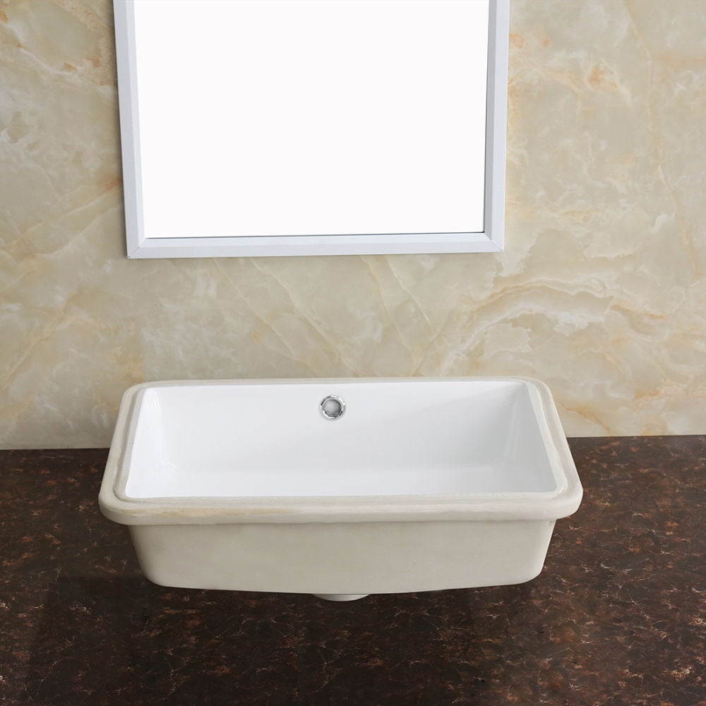 Kepooman 1637W Home Rectangular Lavatory Undercounter, Ceramic Sink for Bathroom, White, 17" x 13"