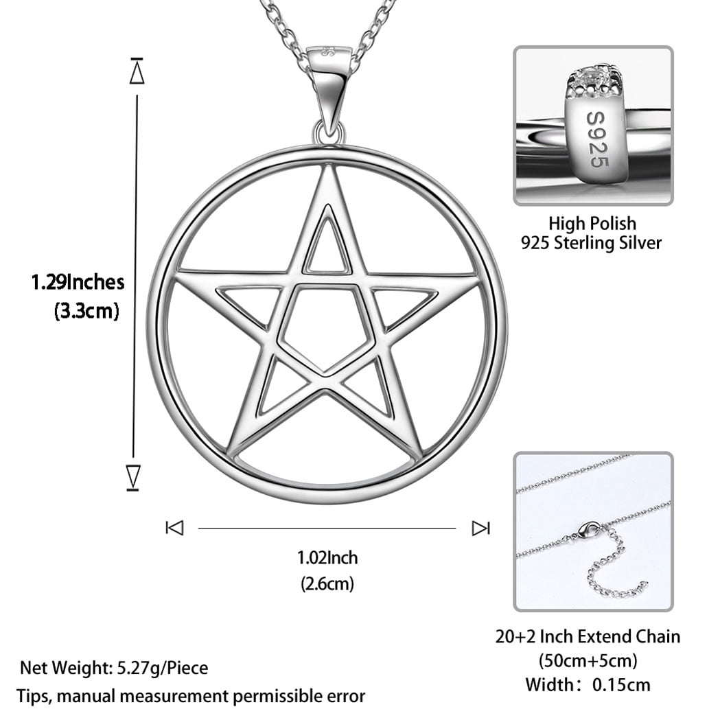Hipunk 925 Sterling Silver Pentagram Necklace for Women Men Star Pendant Pentacle Necklace Wicca Pagan Jewelry Fathers Day Gifts
